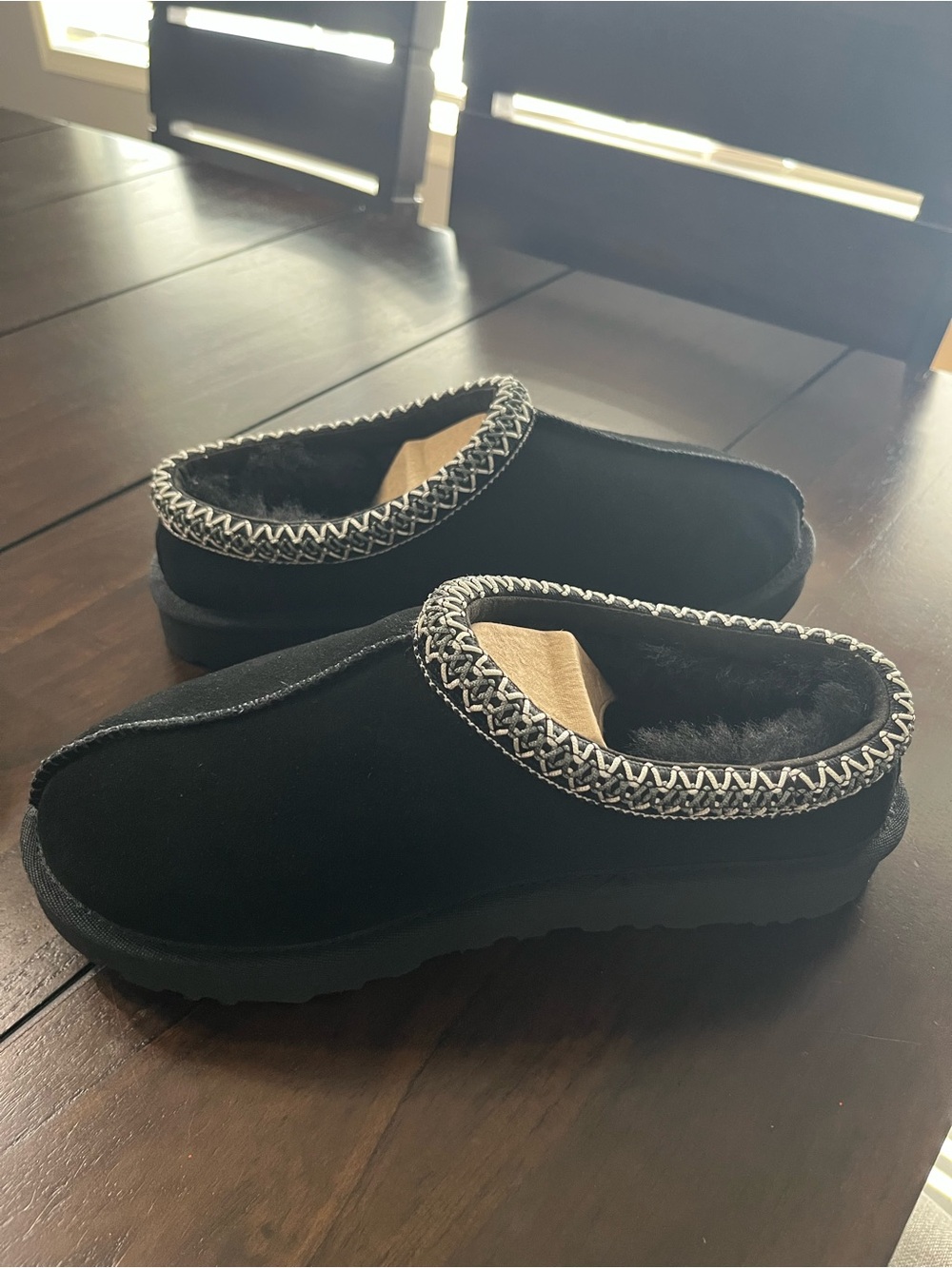 UGG Tasman II Women's Black Slip-On Suede Slippers with Embroidered Trim - Picture 9 of 11